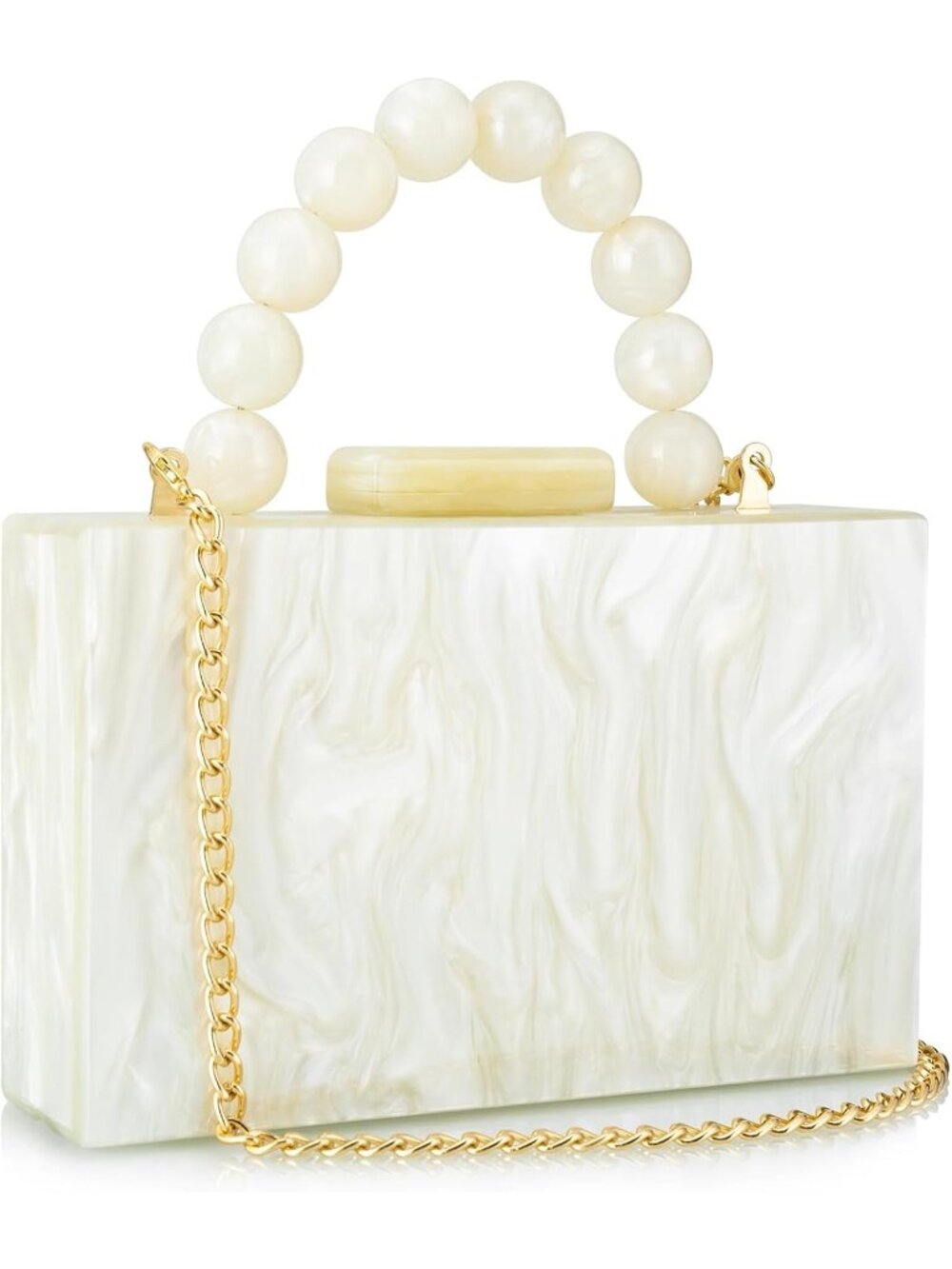👜Women's Beige Crossbody Bag with Pearl Chain Formal Purses with Pearl Chain